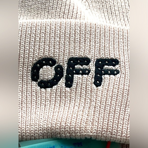 NEW OFF WHITE Ribbed Beanie Hat Sand Black Logo Cotton Cashmere Blend w/ Tags main image 5